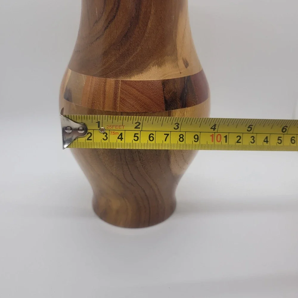 Handmade Segmented Wood Vase Artisan Turned Decorative Inlay Brown 8 inch